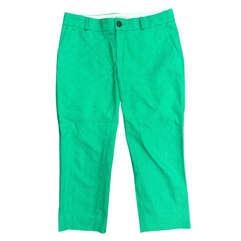 Banana Republic Hampton Ankle Pants Emerald Green Jacquard size 8 Petite